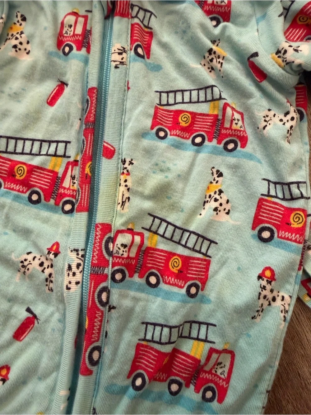 Kids Light Blue Fire Truck One-Piece Pajamas